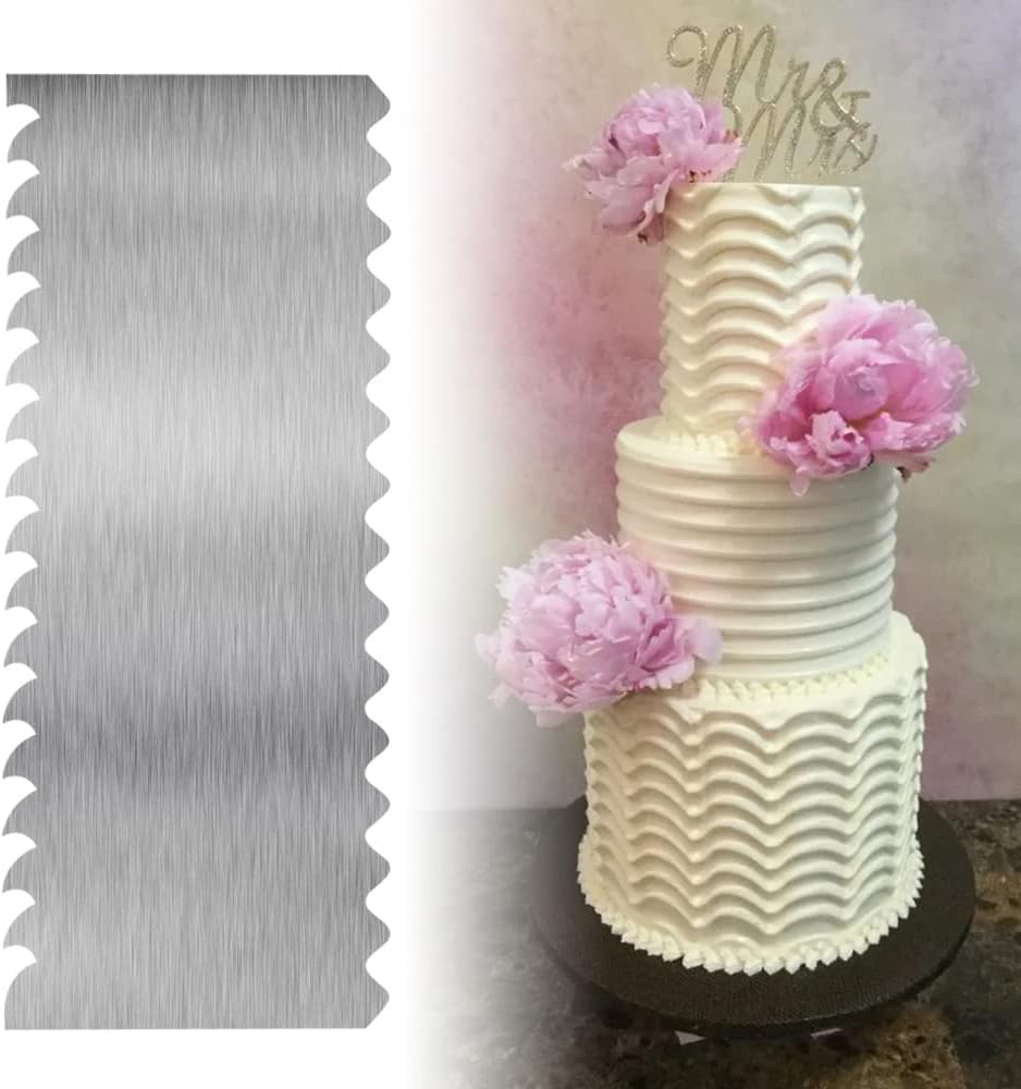 6 Pieces Stainless-Steel Cake Scraper Set, Double Sided Patterned Comb Metal Scraper 9 Inch, Edge Stripe Edge Baking Tools Smoother Scraper for Mousse Butter Cream Cake Decoration