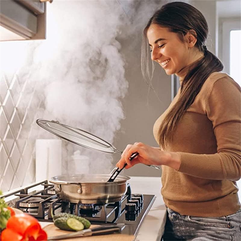 Large Splatter Screen for Frying Pan, 15 Inch Stainless Steel Grease Splatter Guard, Mesh Frying Screen Keeps Kitchen Clean and Protects Skin From Burns