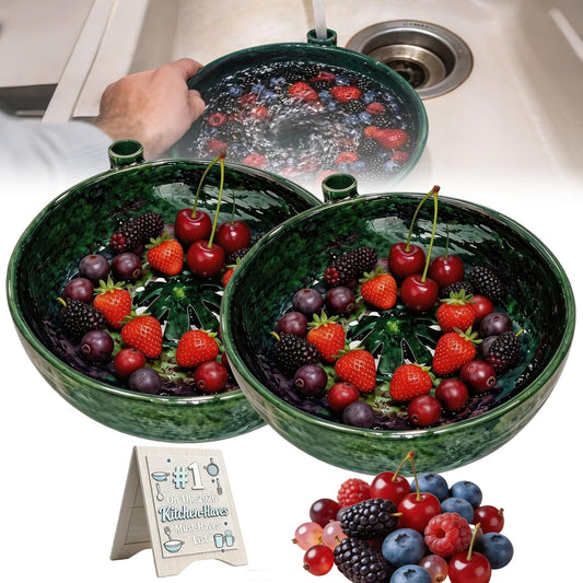 2026 New Self Spinning Berry Washing Bowl, 3D Print Berry Swirl Bowl, Fruit and Vegetable Washer with Drain Holes, Automatic Quickly Wash Drain Basket for Kitchen (2Pcs)