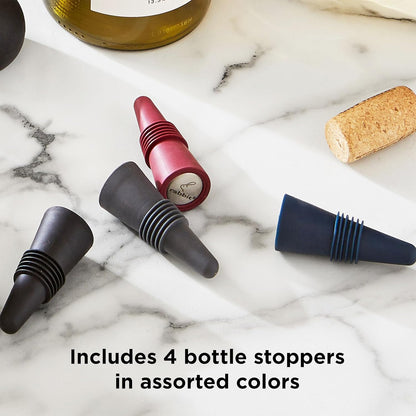 W6121 Bottle Stoppers Set of 4, Multicolor Wine Bottle Caps to Preserve Freshness, Stylish and Durable, Perfect for Parties and Gifts