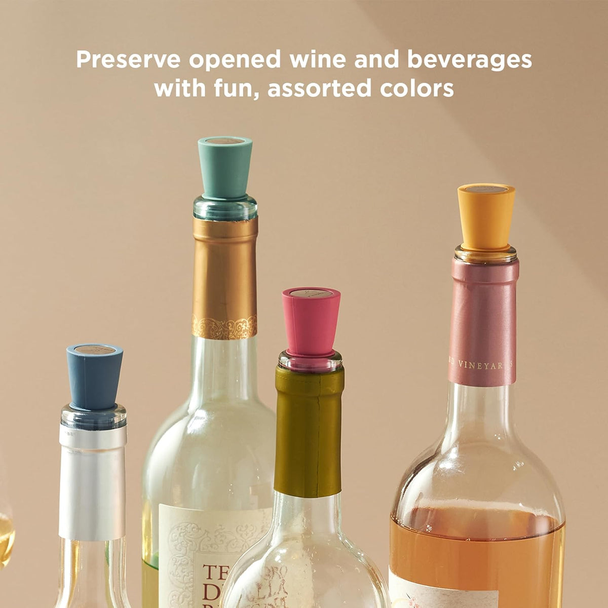 W6121 Bottle Stoppers Set of 4, Multicolor Wine Bottle Caps to Preserve Freshness, Stylish and Durable, Perfect for Parties and Gifts