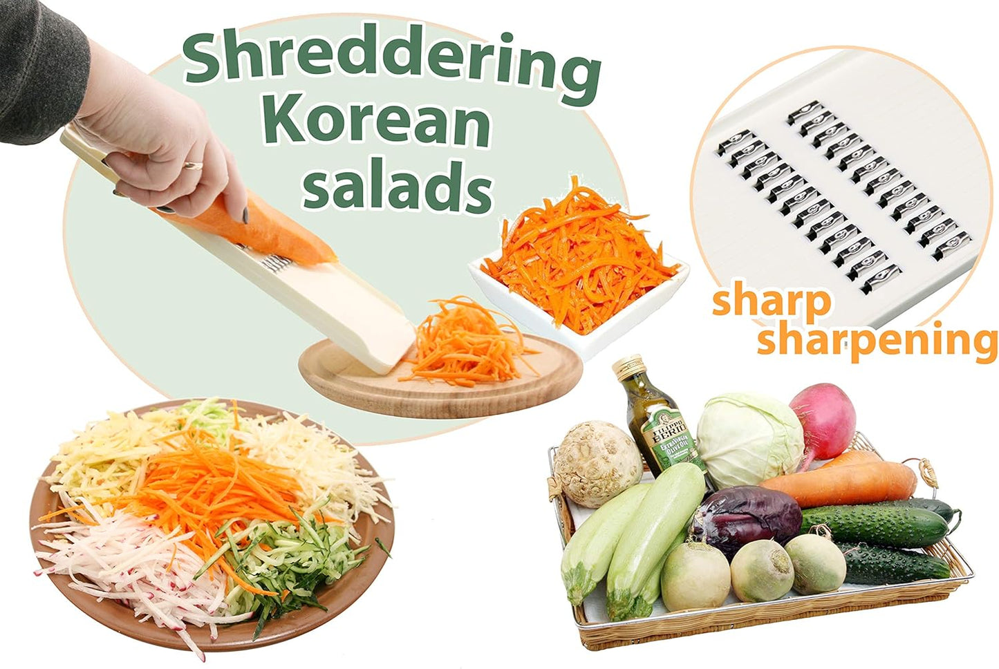 KOREAN CARROT GRATER SALAD White - GRATER SLICER - Chopper Vegetable - Knife Korean Carrot - Slicer Kitchen Food - Slicer Carrot - Mandoline Slicer for Kitchen - Slicer GRATER KOREAN