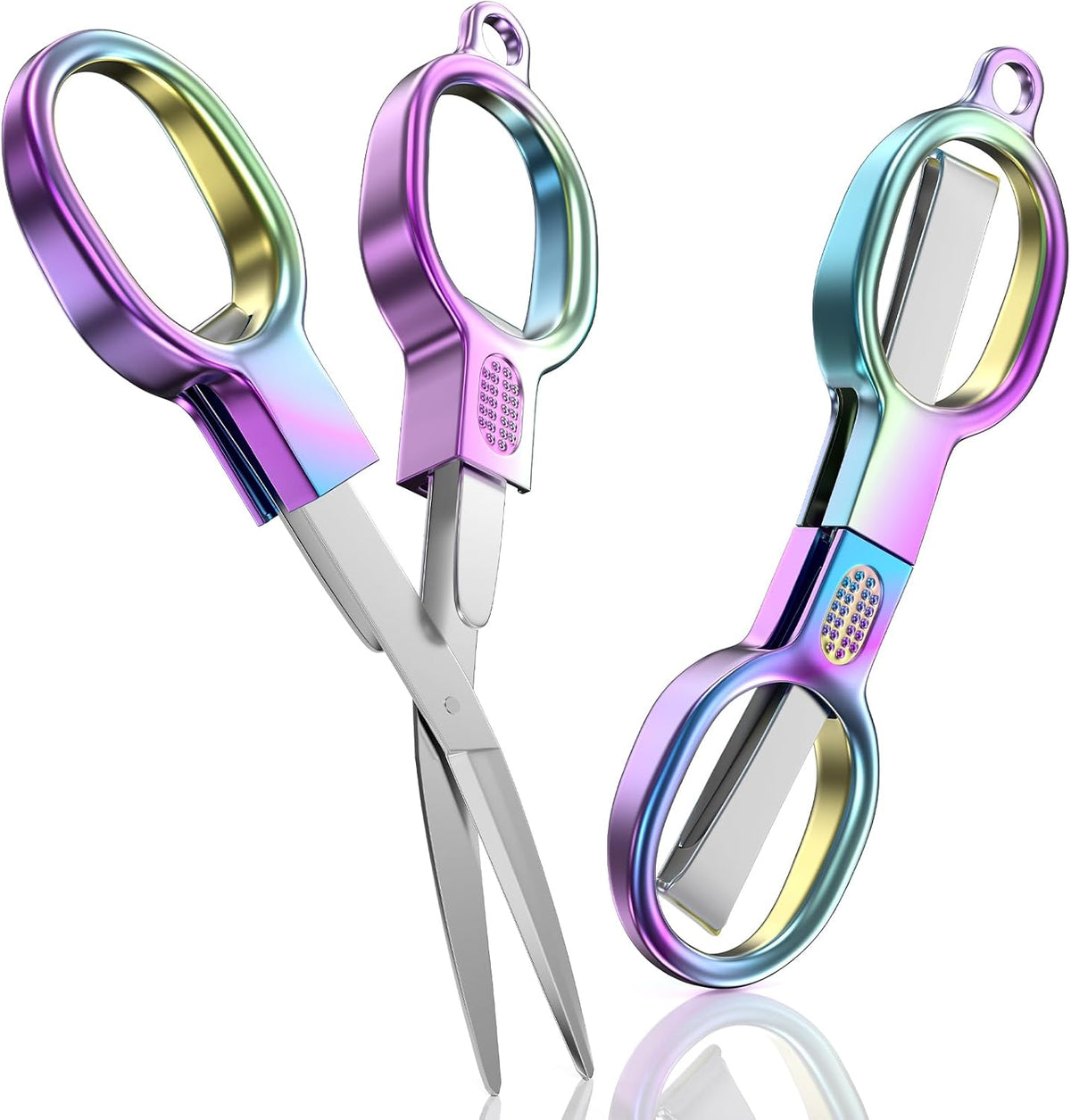 2 Pcs Folding Stainless Steel Portable Mini Travel Scissors, Safety Foldable Pocket Badge Small Scissors All Purpose for Travel, Home, Office, Craft, Sewing, Nurse Accessories