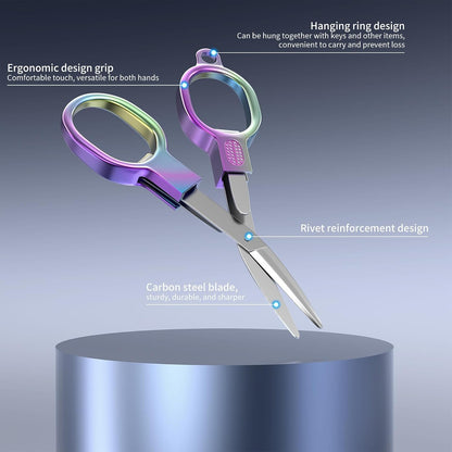 2 Pcs Folding Stainless Steel Portable Mini Travel Scissors, Safety Foldable Pocket Badge Small Scissors All Purpose for Travel, Home, Office, Craft, Sewing, Nurse Accessories