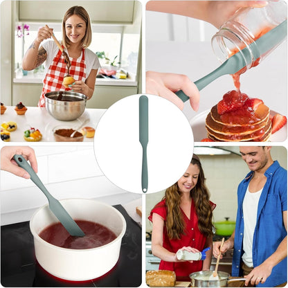 Silicone Jar Spatula,Non-Stick Heat Resistant Kitchen Thin Spatula,Sourdough Stirring Stick,Jam Spreader for Peanut Butter,Cake Cream Butter Spatulas for Scraping Icing Bread Cream (Green)