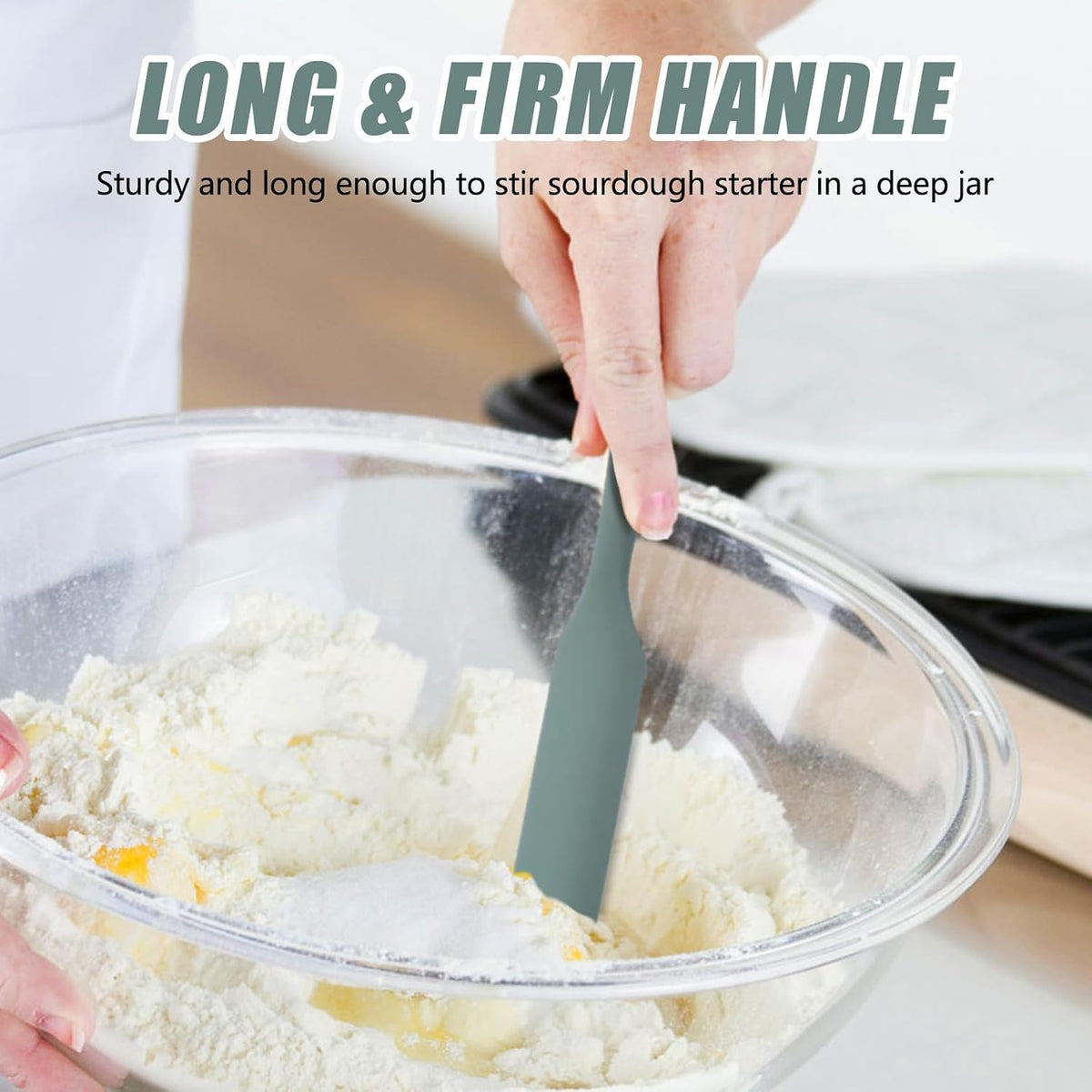 Silicone Jar Spatula,Non-Stick Heat Resistant Kitchen Thin Spatula,Sourdough Stirring Stick,Jam Spreader for Peanut Butter,Cake Cream Butter Spatulas for Scraping Icing Bread Cream (Green)