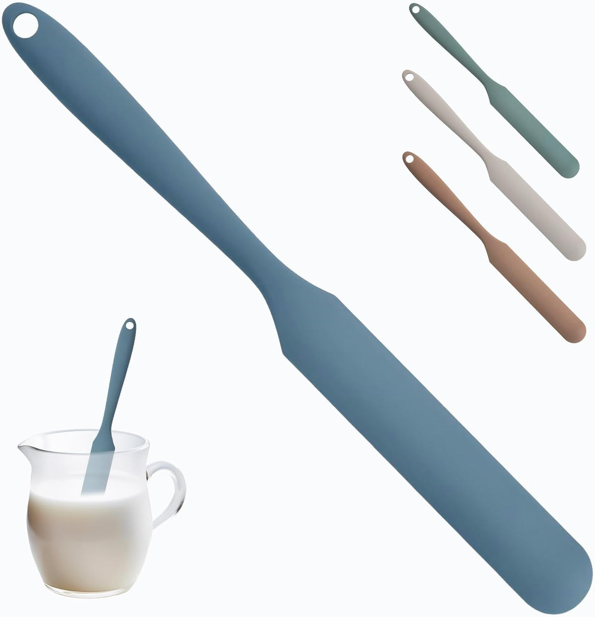 Silicone Jar Spatula,Non-Stick Heat Resistant Kitchen Thin Spatula,Sourdough Stirring Stick,Jam Spreader for Peanut Butter,Cake Cream Butter Spatulas for Scraping Icing Bread Cream (Green)