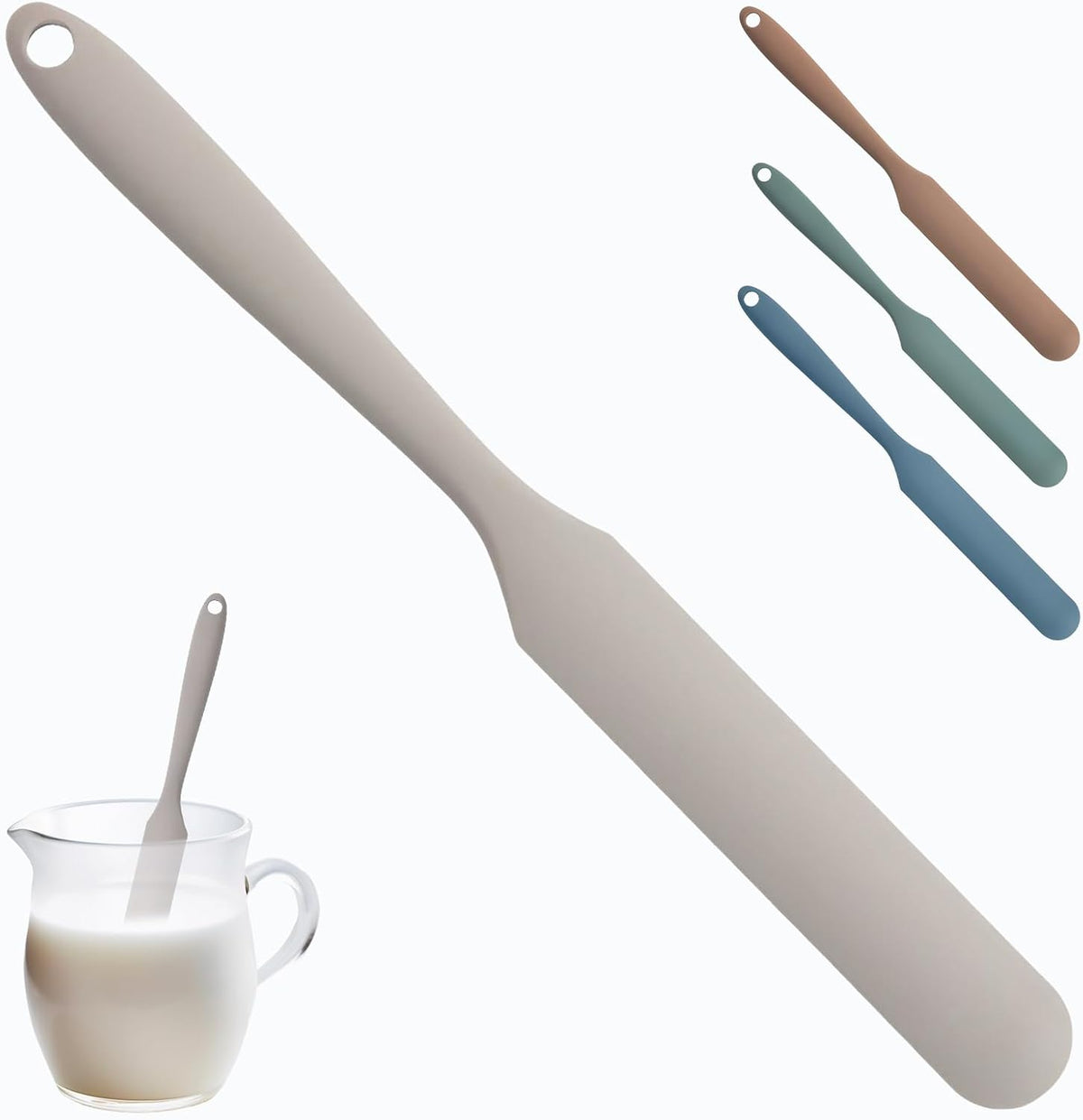 Silicone Jar Spatula,Non-Stick Heat Resistant Kitchen Thin Spatula,Sourdough Stirring Stick,Jam Spreader for Peanut Butter,Cake Cream Butter Spatulas for Scraping Icing Bread Cream (Green)