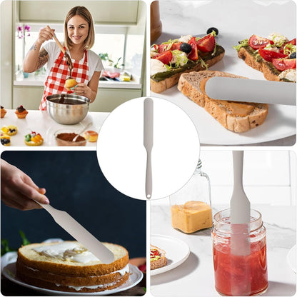 Silicone Jar Spatula,Non-Stick Heat Resistant Kitchen Thin Spatula,Sourdough Stirring Stick,Jam Spreader for Peanut Butter,Cake Cream Butter Spatulas for Scraping Icing Bread Cream (Green)