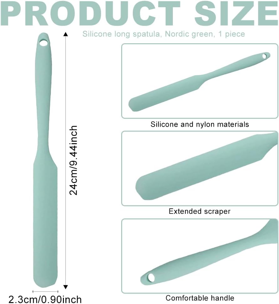 Silicone Jar Spatula,Non-Stick Heat Resistant Kitchen Thin Spatula,Sourdough Stirring Stick,Jam Spreader for Peanut Butter,Cake Cream Butter Spatulas for Scraping Icing Bread Cream (Green)