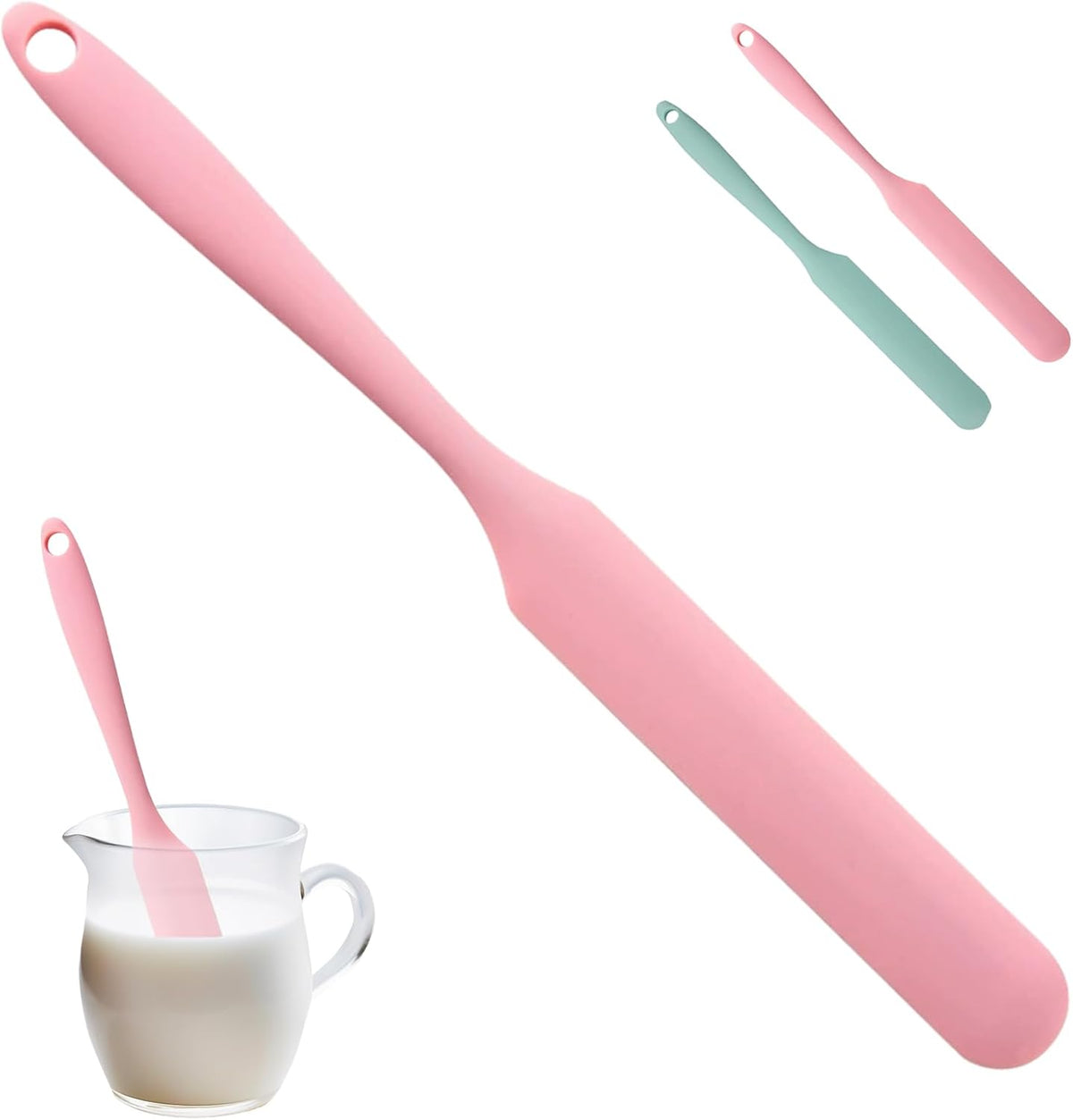 Silicone Jar Spatula,Non-Stick Heat Resistant Kitchen Thin Spatula,Sourdough Stirring Stick,Jam Spreader for Peanut Butter,Cake Cream Butter Spatulas for Scraping Icing Bread Cream (Green)