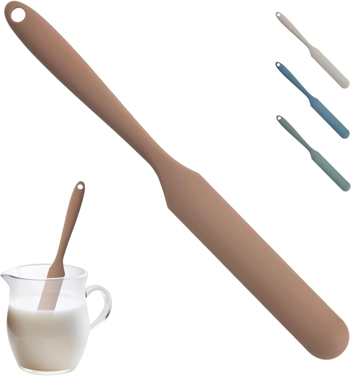 Silicone Jar Spatula,Non-Stick Heat Resistant Kitchen Thin Spatula,Sourdough Stirring Stick,Jam Spreader for Peanut Butter,Cake Cream Butter Spatulas for Scraping Icing Bread Cream (Green)