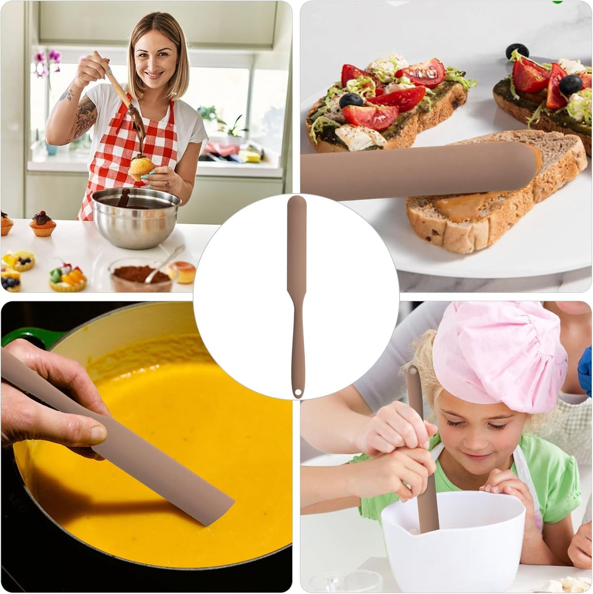 Silicone Jar Spatula,Non-Stick Heat Resistant Kitchen Thin Spatula,Sourdough Stirring Stick,Jam Spreader for Peanut Butter,Cake Cream Butter Spatulas for Scraping Icing Bread Cream (Green)