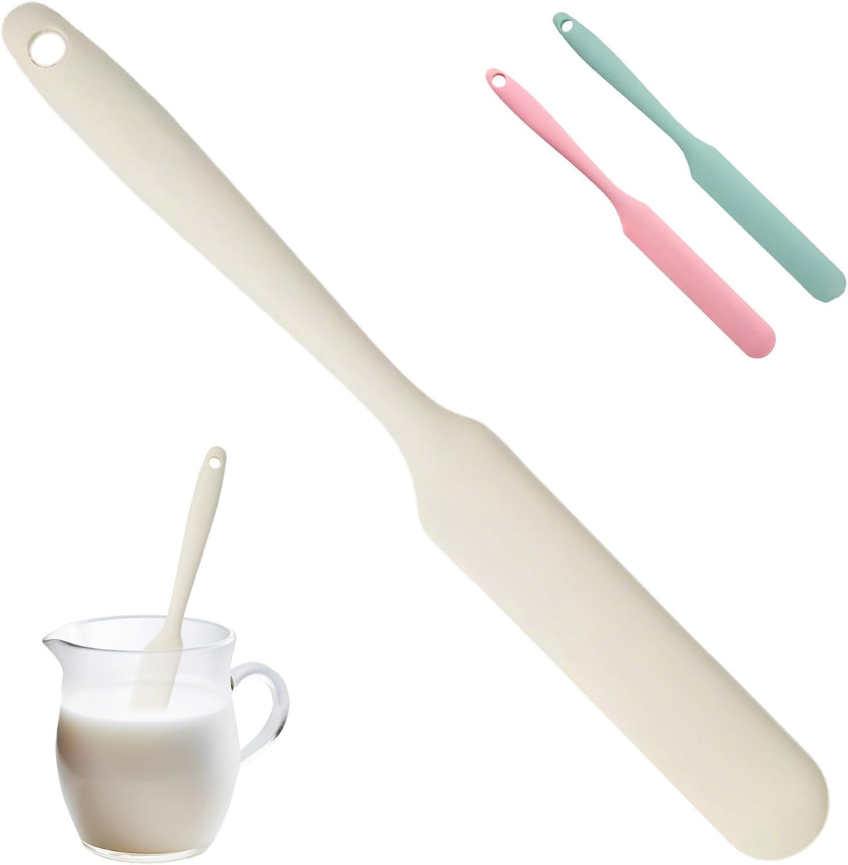 Silicone Jar Spatula,Non-Stick Heat Resistant Kitchen Thin Spatula,Sourdough Stirring Stick,Jam Spreader for Peanut Butter,Cake Cream Butter Spatulas for Scraping Icing Bread Cream (Green)