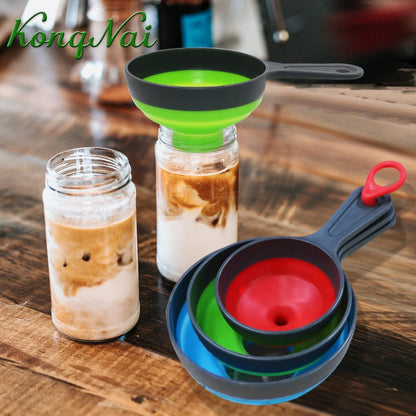 Canning Funnel for Wide and Regular Jars，Wide Mouth Funnels Sets of 3, Large for Mason Jar, Food Grade Collapsible Silicone Kitchen Accessories for Transfer Jam, Juice, Spices and Oil