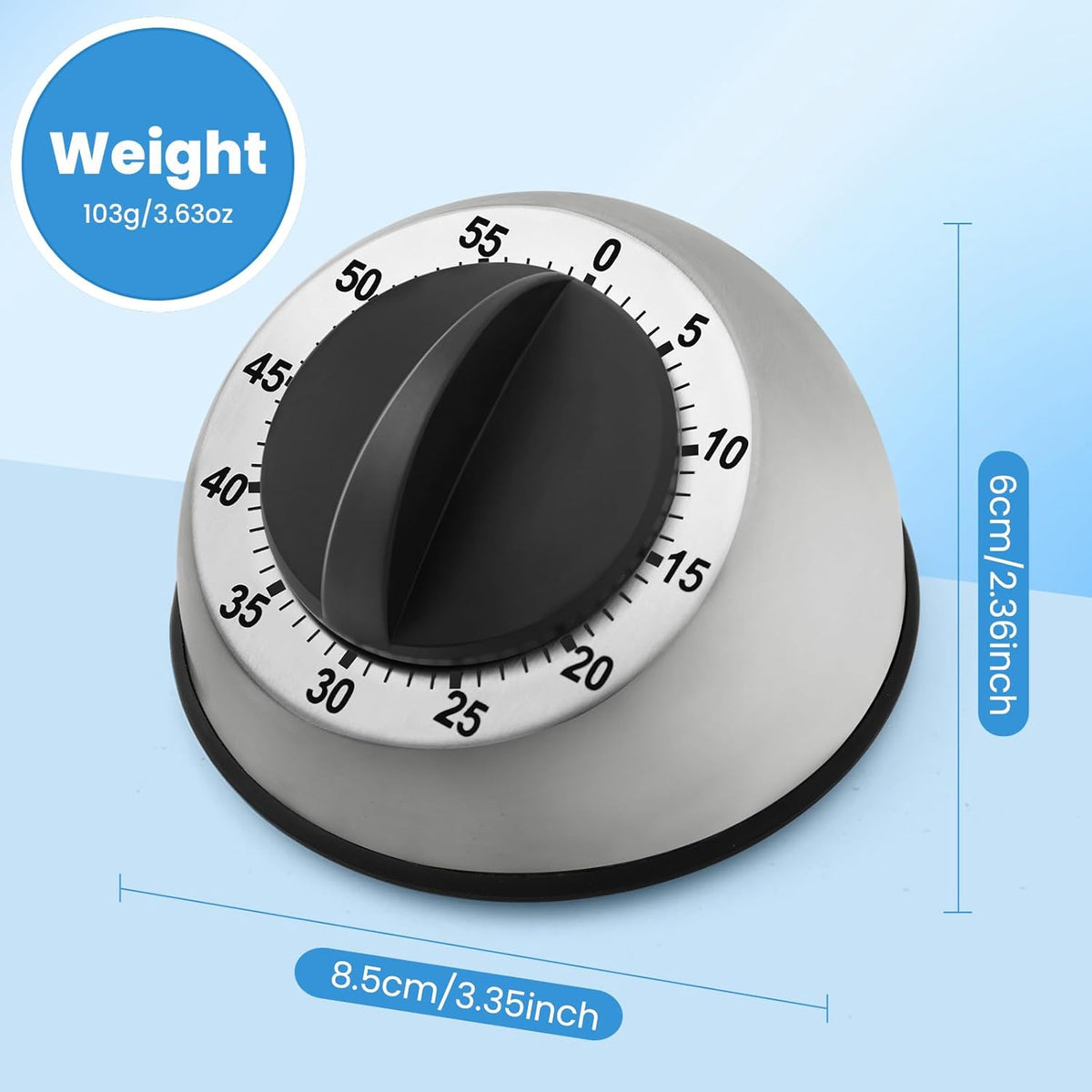 Kitchen Timer for Cooking, Chef Cooking Magnetic Timer - No Batteries Required - Loud Alarm, Mechanical Desk Manual Timers - Magnetic Clock Backing, Countdown Reminder - Stainless Steel Body