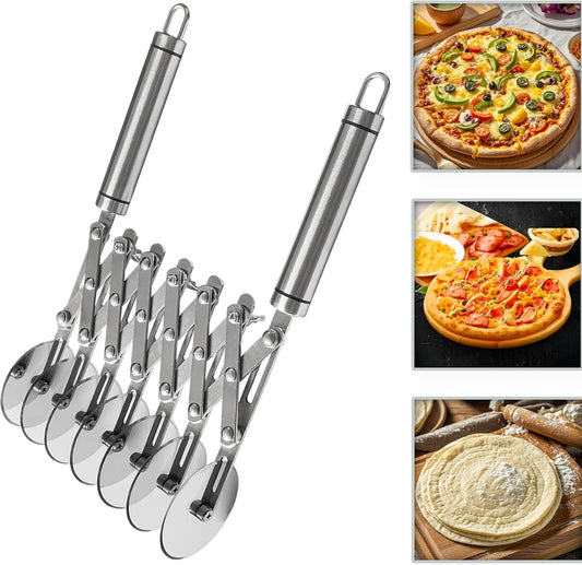 7 Wheel Pastry Cutter Tool,Adjustable Pasta Cutter wheel with Handle, Stainless Steel Multiple Pasta Roller Cutter tools, Baking Roller Pizza Cutter Slicer