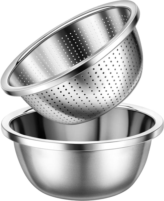 Colander Stainless Steel 3-quart with Bowls,Strainer for Kitchen(2PC)