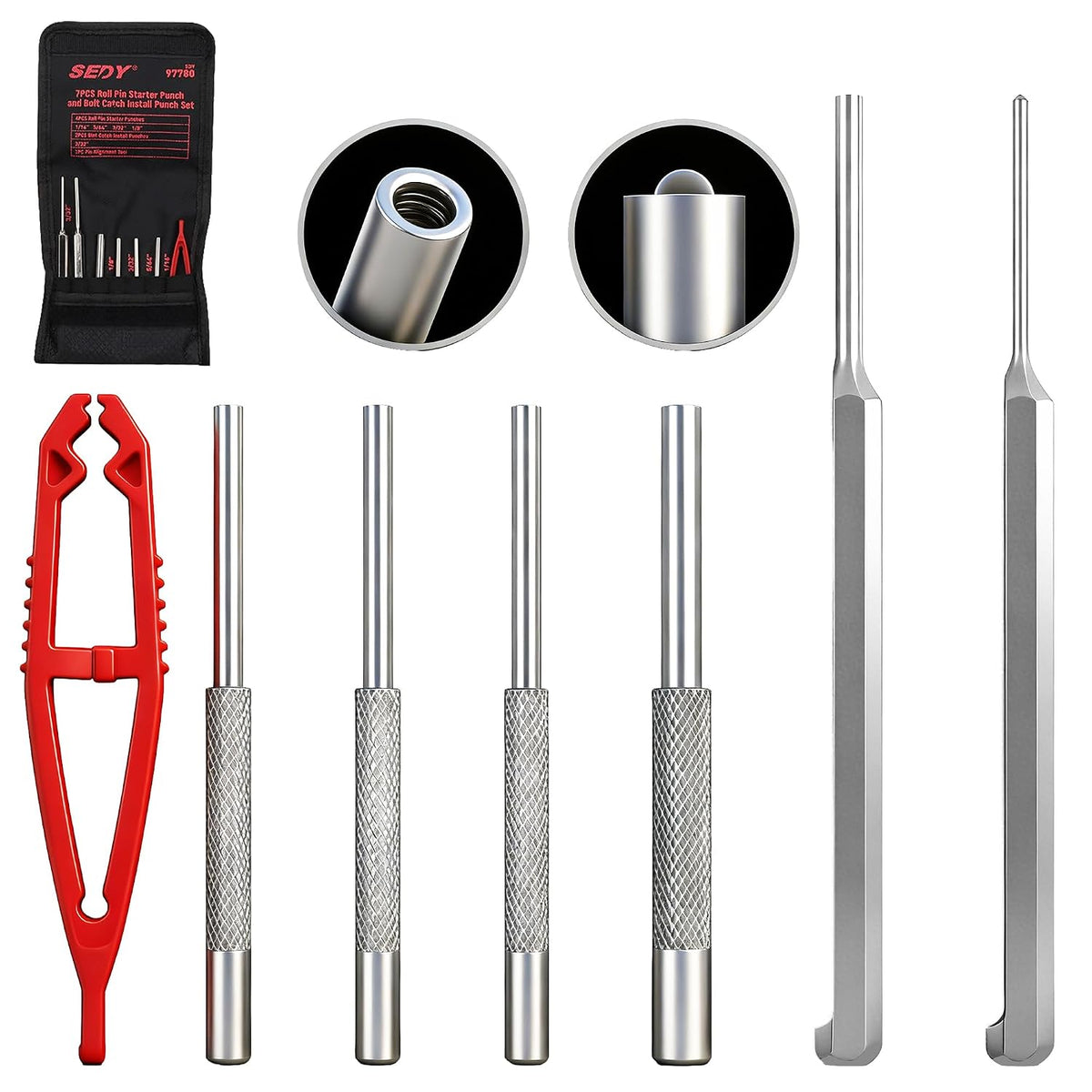 Premium 7-Piece Roll Pin Starter Punch and Bolt Catch Install Punch Set - 1/16, 5/64, 3/32, 1/8-inch