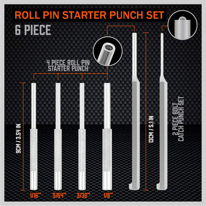 Premium 7-Piece Roll Pin Starter Punch and Bolt Catch Install Punch Set - 1/16, 5/64, 3/32, 1/8-inch