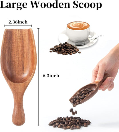 Large Wooden Scoop - 6.3Inches Wood Scoop for Coffee Bean Sugar Tea Powder Bath Salt Laundry Detergent, Multipurpose Kitchen Flour Scoop for Big Jars Canisters