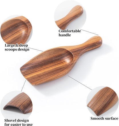 Large Wooden Scoop - 6.3Inches Wood Scoop for Coffee Bean Sugar Tea Powder Bath Salt Laundry Detergent, Multipurpose Kitchen Flour Scoop for Big Jars Canisters