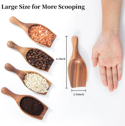 Large Wooden Scoop - 6.3Inches Wood Scoop for Coffee Bean Sugar Tea Powder Bath Salt Laundry Detergent, Multipurpose Kitchen Flour Scoop for Big Jars Canisters