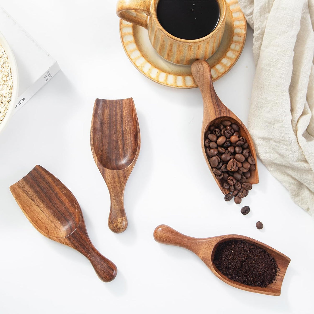 Large Wooden Scoop - 6.3Inches Wood Scoop for Coffee Bean Sugar Tea Powder Bath Salt Laundry Detergent, Multipurpose Kitchen Flour Scoop for Big Jars Canisters