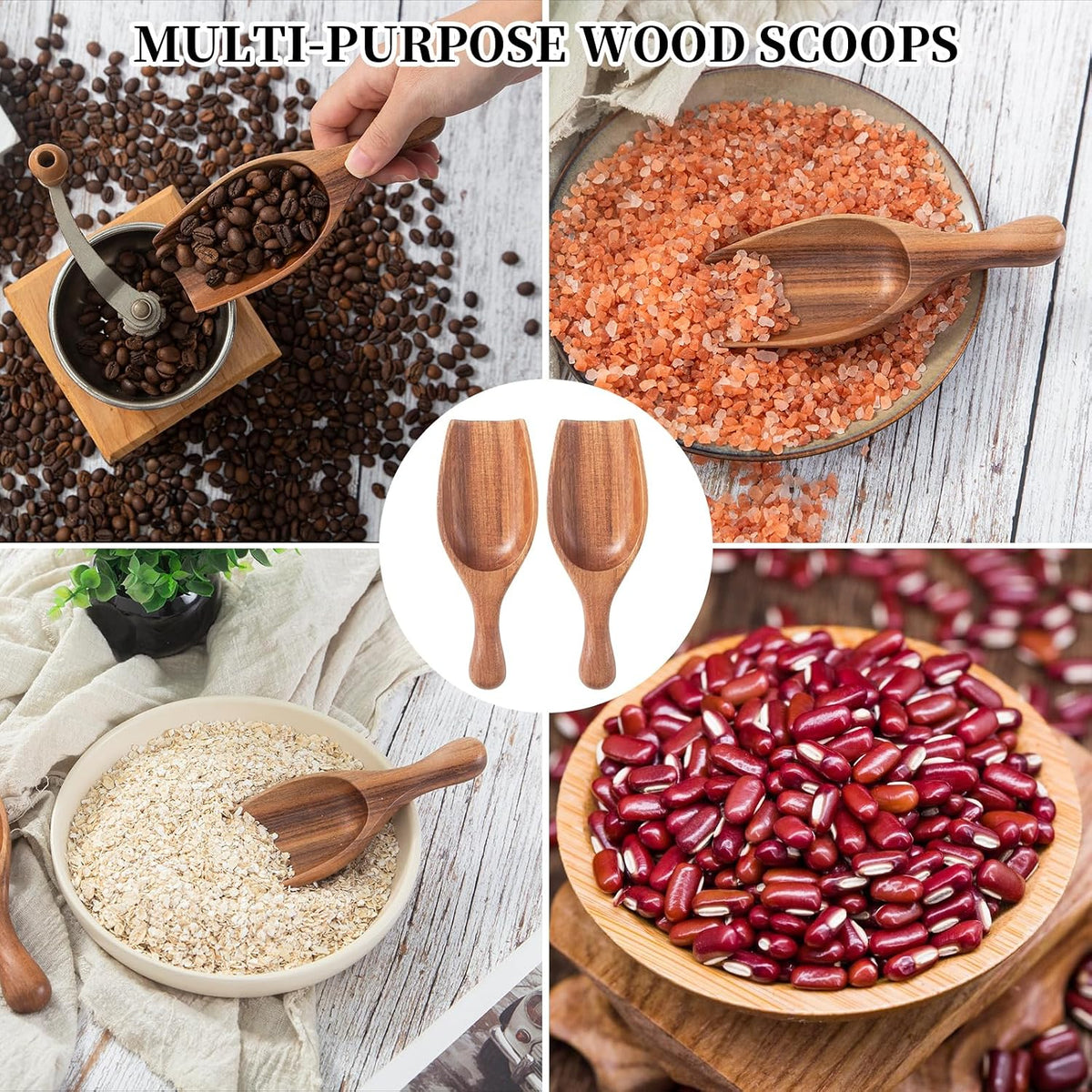 Large Wooden Scoop - 6.3Inches Wood Scoop for Coffee Bean Sugar Tea Powder Bath Salt Laundry Detergent, Multipurpose Kitchen Flour Scoop for Big Jars Canisters