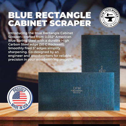 Rectangle Card Scraper - Precision Cabinet Multi-use Scraper for Woodworking, Wood Fine Finishers, Glue Scraper, Quality Handcrafted Card Shaping Tool - Made in USA, 2 Quantity - Blue