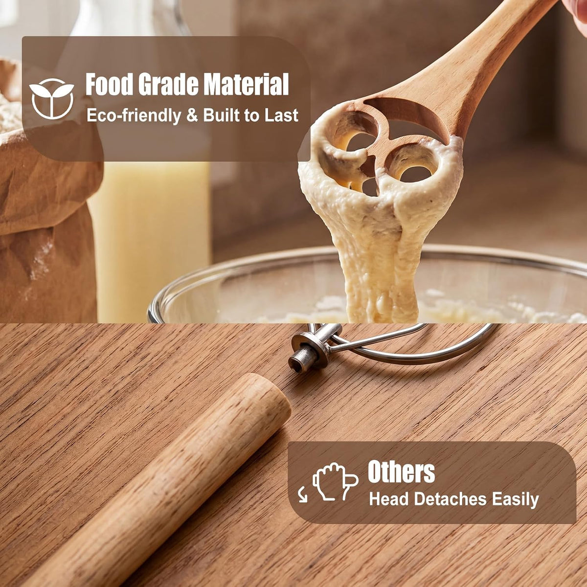 3 Pcs Danish Dough Whisk, 13" Acacia Wood for Pizza Sourdough