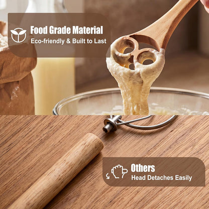 3 Pcs Danish Dough Whisk, 13" Acacia Wood for Pizza Sourdough