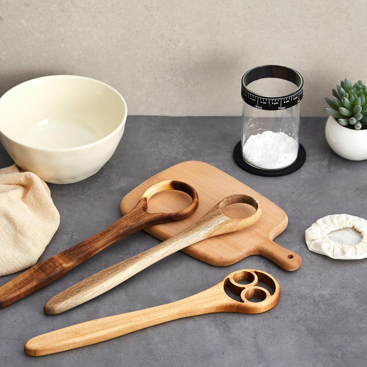 3 Pcs Danish Dough Whisk, 13" Acacia Wood for Pizza Sourdough