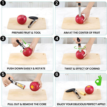 Premium Apple Corer Tool - Easy to Use and Clean - Sturdy Apple Core Remover with Sharp Serrated Blades - Stainless Steel Corers for Apple and Pear - Core Fruits with Ease(Red)