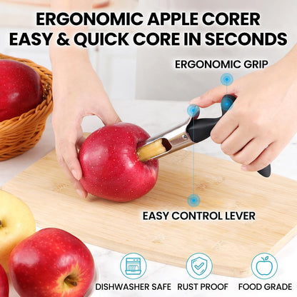 Premium Apple Corer Tool - Easy to Use and Clean - Sturdy Apple Core Remover with Sharp Serrated Blades - Stainless Steel Corers for Apple and Pear - Core Fruits with Ease(Red)