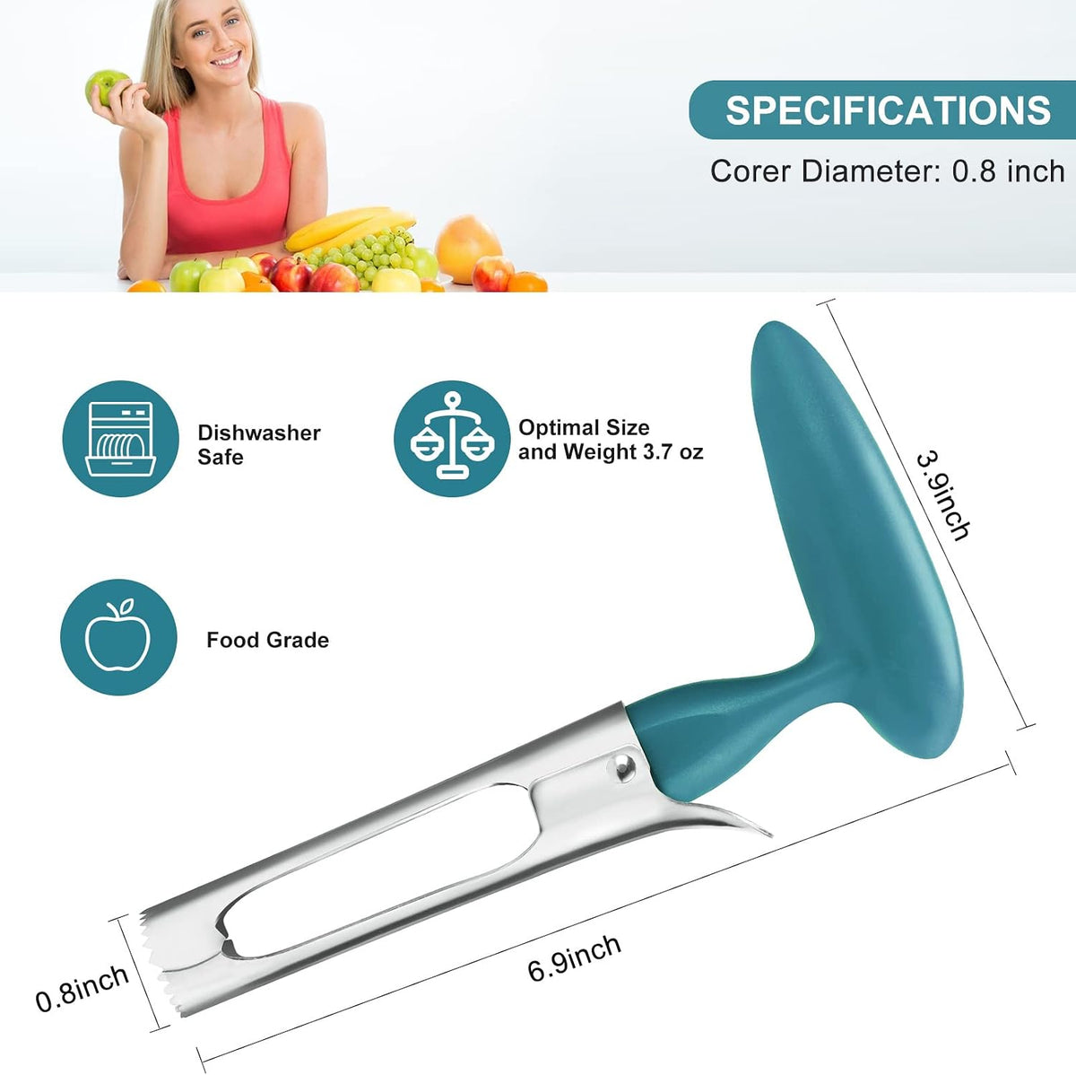 Premium Apple Corer Tool - Easy to Use and Clean - Sturdy Apple Core Remover with Sharp Serrated Blades - Stainless Steel Corers for Apple and Pear - Core Fruits with Ease(Red)