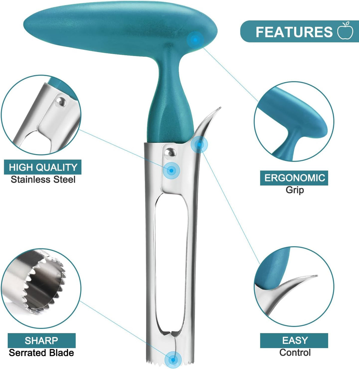 Premium Apple Corer Tool - Easy to Use and Clean - Sturdy Apple Core Remover with Sharp Serrated Blades - Stainless Steel Corers for Apple and Pear - Core Fruits with Ease(Red)