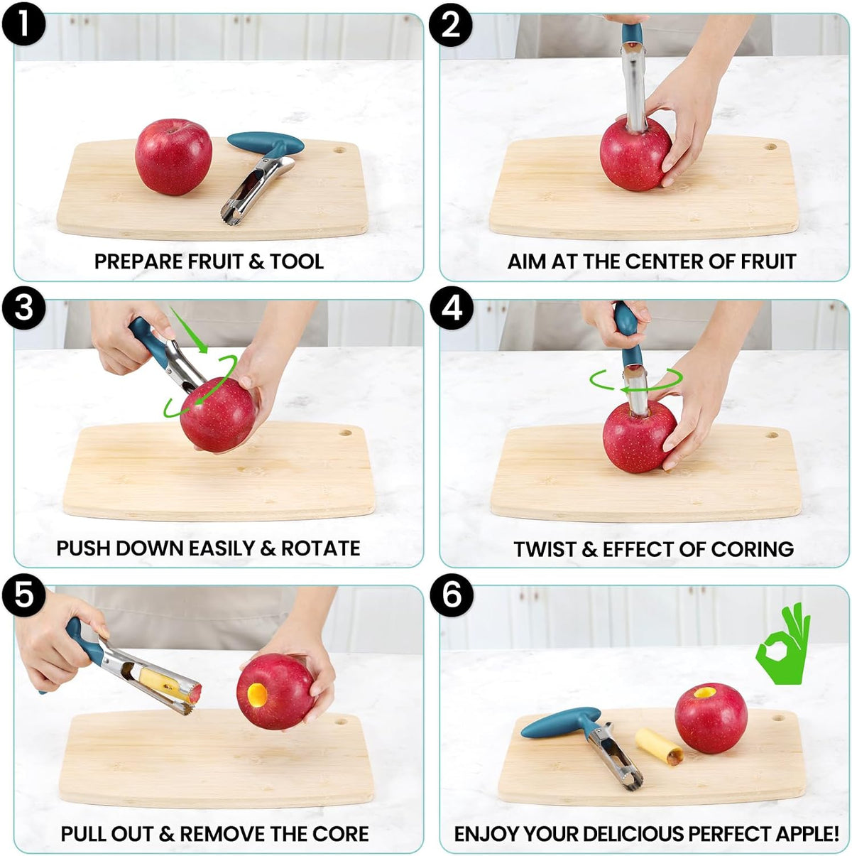 Premium Apple Corer Tool - Easy to Use and Clean - Sturdy Apple Core Remover with Sharp Serrated Blades - Stainless Steel Corers for Apple and Pear - Core Fruits with Ease(Red)