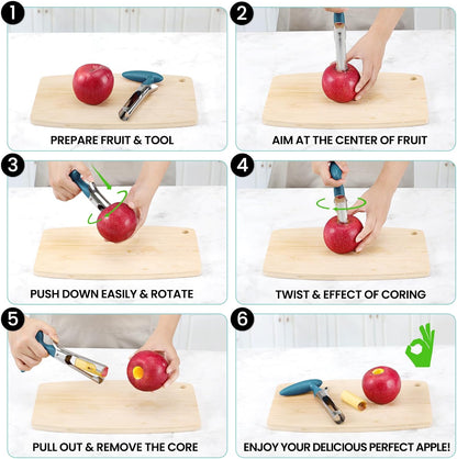 Premium Apple Corer Tool - Easy to Use and Clean - Sturdy Apple Core Remover with Sharp Serrated Blades - Stainless Steel Corers for Apple and Pear - Core Fruits with Ease(Red)