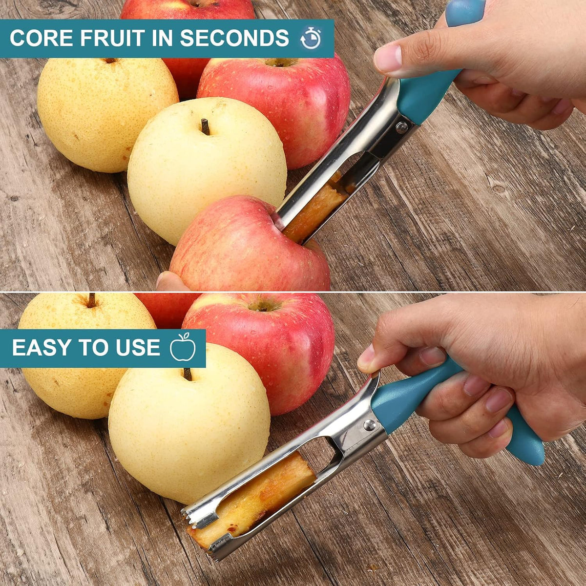 Premium Apple Corer Tool - Easy to Use and Clean - Sturdy Apple Core Remover with Sharp Serrated Blades - Stainless Steel Corers for Apple and Pear - Core Fruits with Ease(Red)