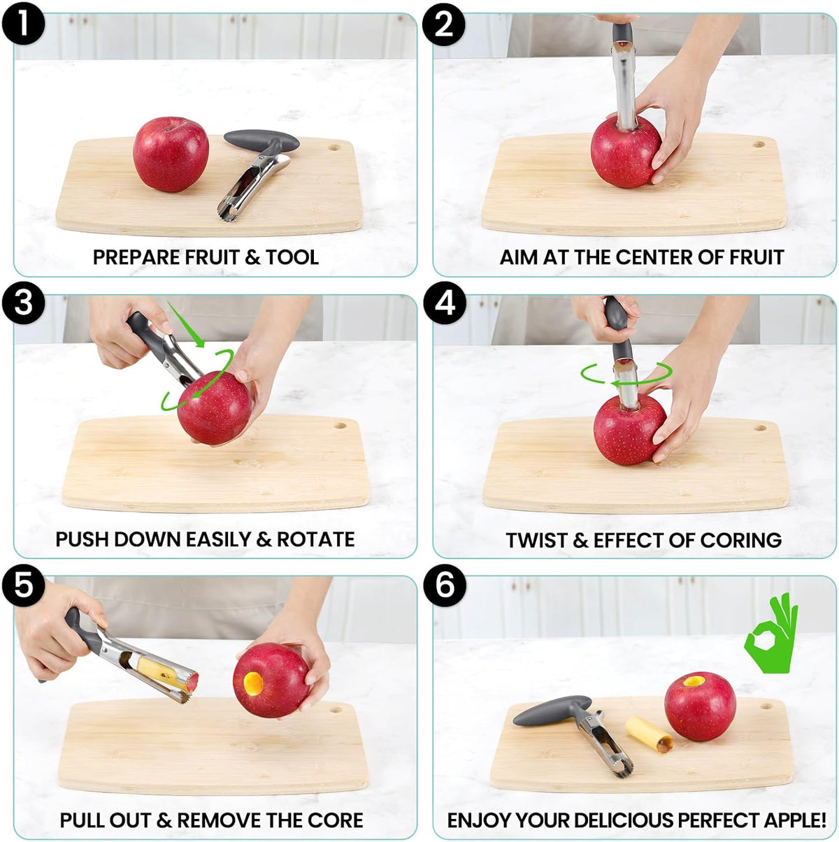 Premium Apple Corer Tool - Easy to Use and Clean - Sturdy Apple Core Remover with Sharp Serrated Blades - Stainless Steel Corers for Apple and Pear - Core Fruits with Ease(Red)