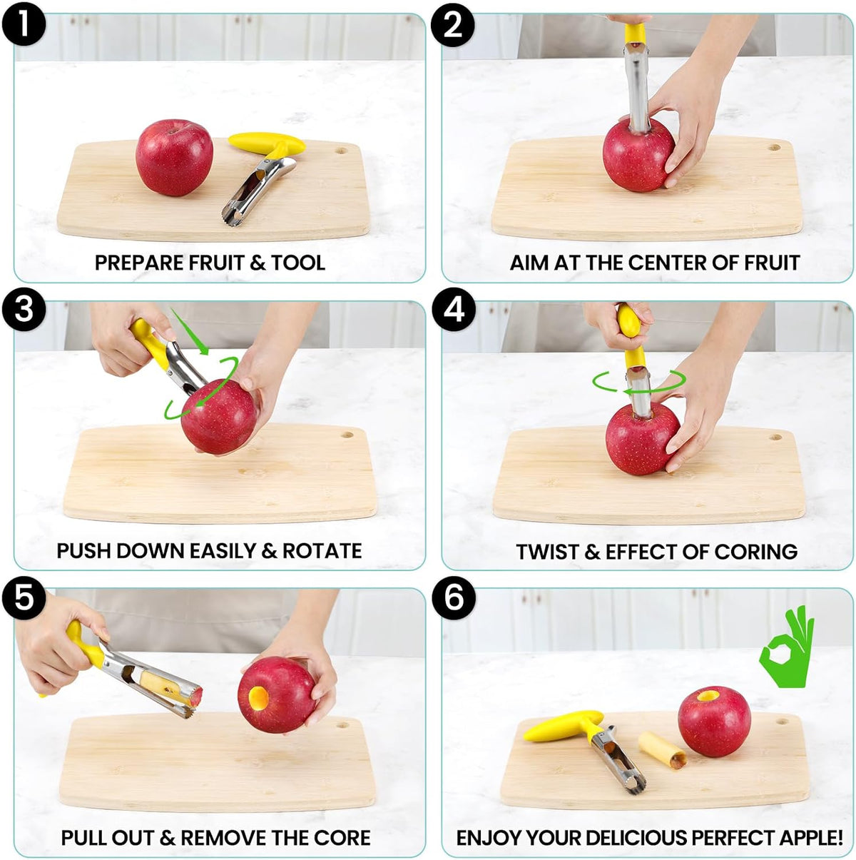 Premium Apple Corer Tool - Easy to Use and Clean - Sturdy Apple Core Remover with Sharp Serrated Blades - Stainless Steel Corers for Apple and Pear - Core Fruits with Ease(Red)