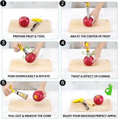 Premium Apple Corer Tool - Easy to Use and Clean - Sturdy Apple Core Remover with Sharp Serrated Blades - Stainless Steel Corers for Apple and Pear - Core Fruits with Ease(Red)
