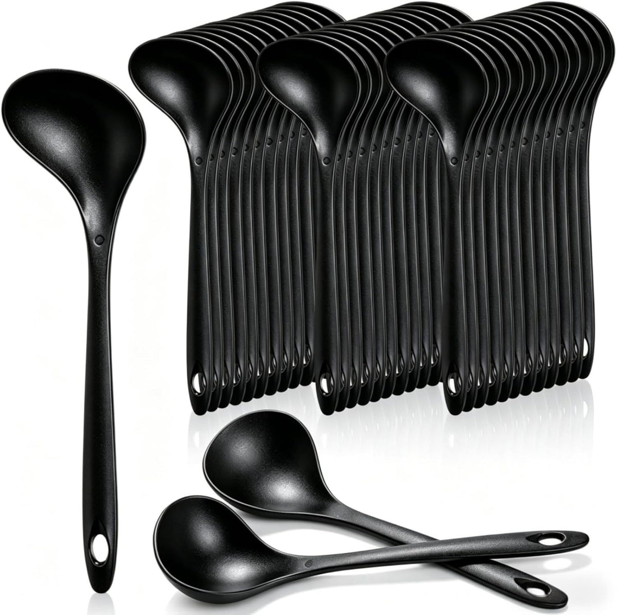 40 Pack Plastic Ladle Spoons, 1.5 Oz | 9 x 2.8 Inch Solid Serving Spoons with Long Handle, Heat Resistant Large Soup Ladle Bulk for Party Catering Buffet Restaurant