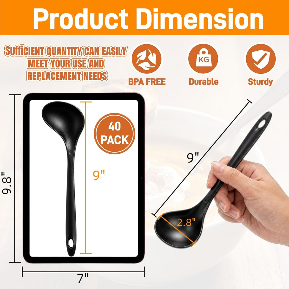40 Pack Plastic Ladle Spoons, 1.5 Oz | 9 x 2.8 Inch Solid Serving Spoons with Long Handle, Heat Resistant Large Soup Ladle Bulk for Party Catering Buffet Restaurant