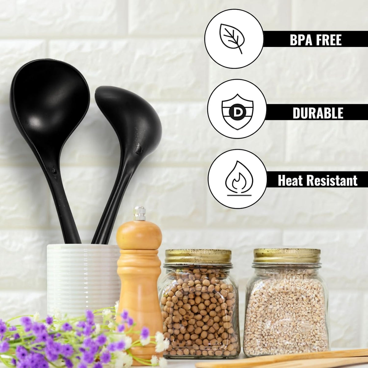 40 Pack Plastic Ladle Spoons, 1.5 Oz | 9 x 2.8 Inch Solid Serving Spoons with Long Handle, Heat Resistant Large Soup Ladle Bulk for Party Catering Buffet Restaurant