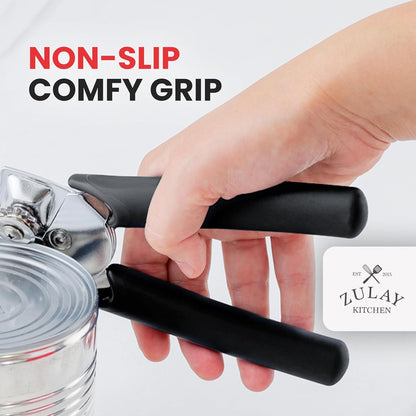 Heavy Duty Stainless Steel Can Opener Manual with Large Bottle Opener - Manual Can Opener with Turn Knob with Soft Grip Handles - White