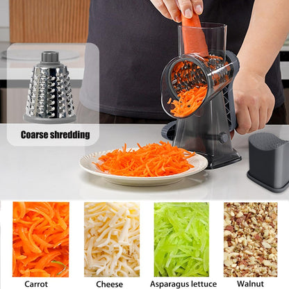 Hand Crank Rotary Cheese Grater Veggie Slicer Carrot Shredder | With 3 interchangable sharpe drum blades, strong sunction base, shred block of cheese in seconds, safe and efficient