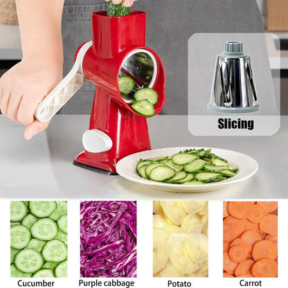 Hand Crank Rotary Cheese Grater Veggie Slicer Carrot Shredder | With 3 interchangable sharpe drum blades, strong sunction base, shred block of cheese in seconds, safe and efficient