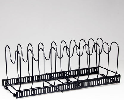 Expandable Pots and Pans Organizer Rack, Pot Lid Kitchen Cabinet Organizer Holder with 10 Adjustable Compartment, Cookware Rack for Kitchen Cabinet Storage, Black